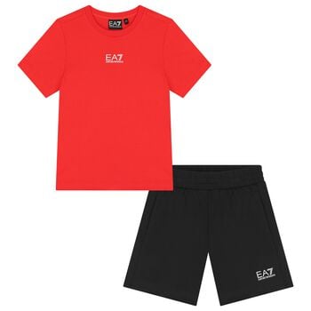 Boys Red & Black Logo Shorts Set