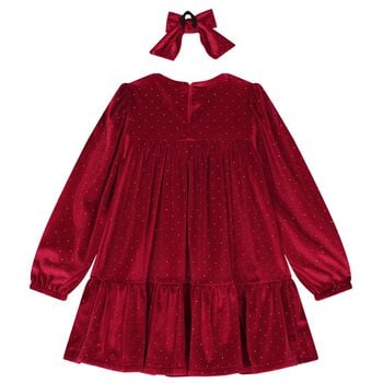 Girls Red Sparkle Velvet Dress Set