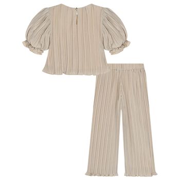 Girls Beige & Silver Trousers Set