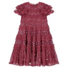 فستان بنات تول مزين بالترتر باللون الوردي, 1, hi-res