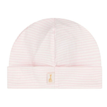 قبعة بالشعار باللون الوردي والأبيض للبنات