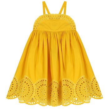 Girls Yellow Broderie Anglaise Dress