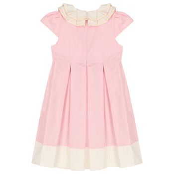 Girls Pink Ruffled Collar Pleated Dress