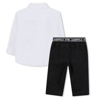 Younger Boys White & Black Denim Trousers Set