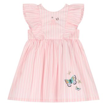 Younger Girls Pink Logo Striped Dress