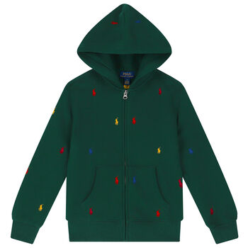 Boys Green Logo Hooded Zip Up Top