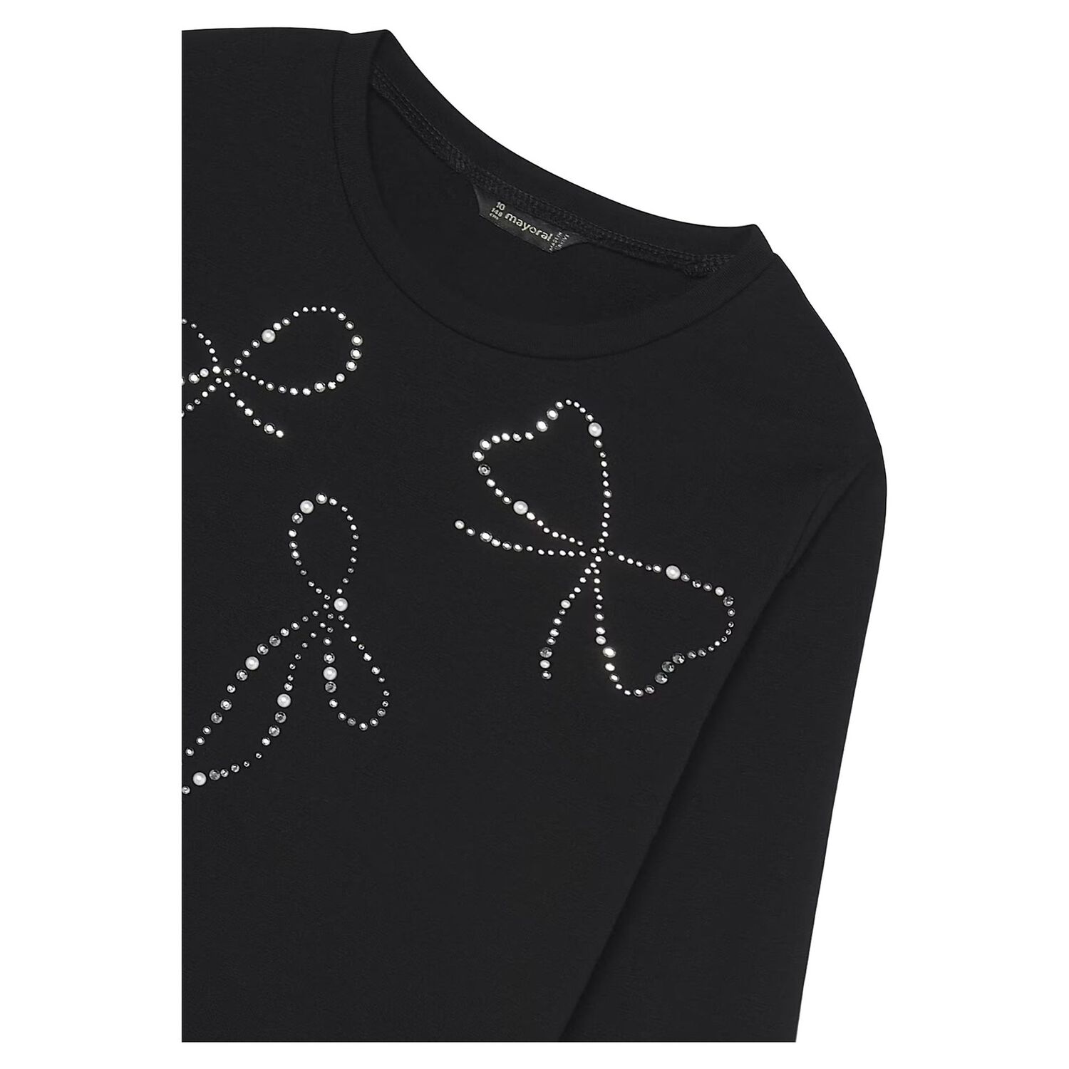 Girls Black Embellished Long Sleeve Top, 2, hi-res