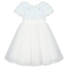 Girls White Sequin Tulle Dress, 1, hi-res