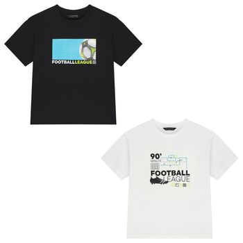 Boys White & Black Football T-Shirts ( 2 Pack )