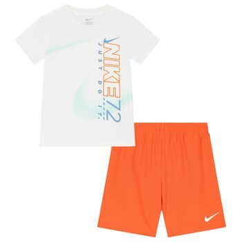 Boys White & Orange Logo Shorts Set