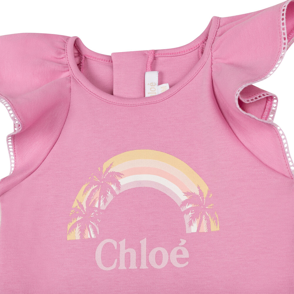 CHLOE Younger Girls Pink Logo Dress Junior Couture