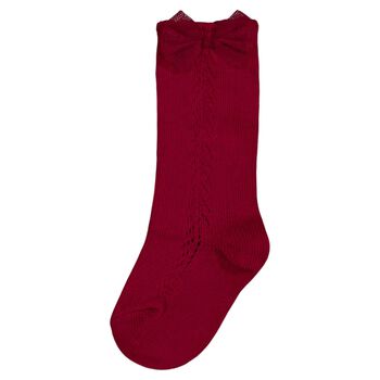 Younger Girls Red Bow Knitted Socks