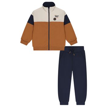 Boys Ivory, Beige & Navy Blue Tracksuit
