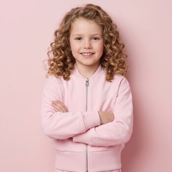 Girls Pink Embroidered Logo Zip Up Top