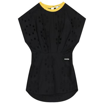 Girls Black Logo Broderie Anglaise Dress