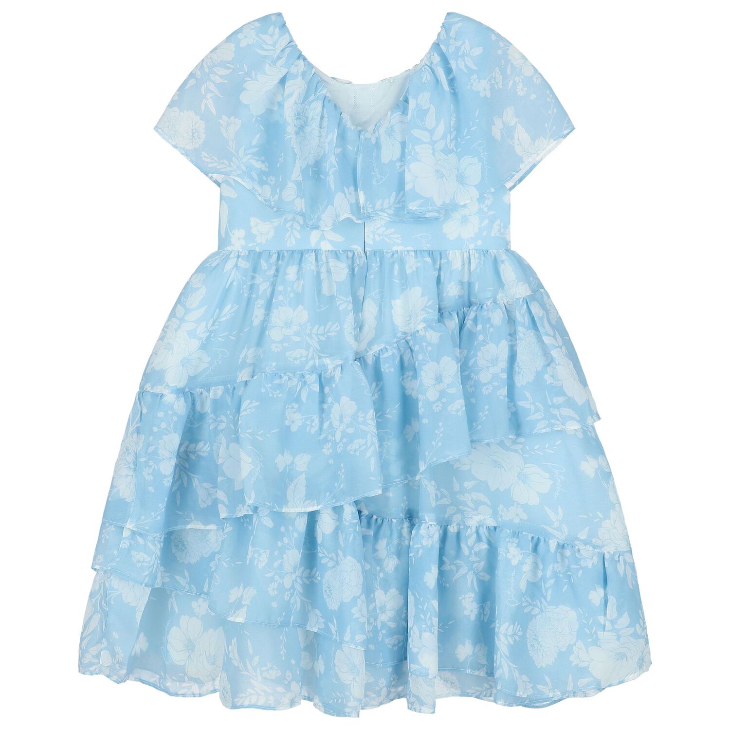 Girls Blue & White Floral Dress, 1, hi-res