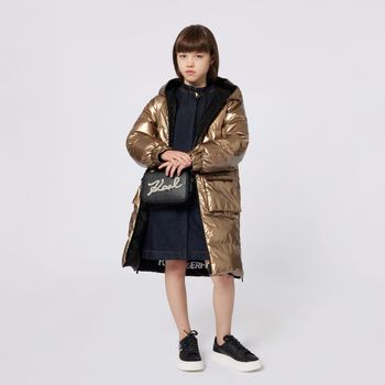 Girls Black Leather Logo Handbag