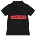 Boys Black Cotton Logo Polo Shirt, 2, hi-res