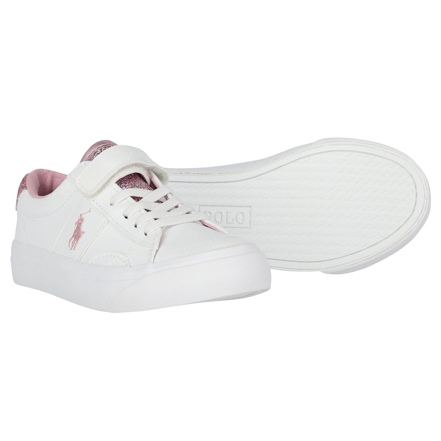 Girls White & Pink Logo Trainers, 1, hi-res image number null