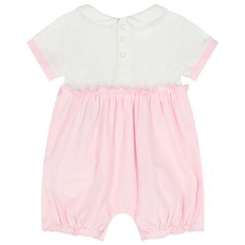 Baby Girls White & Pink Logo Romper