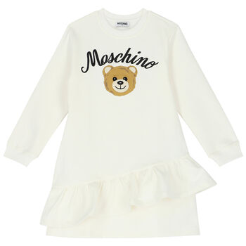 Girls Ivory Teddy Bear Logo Dress