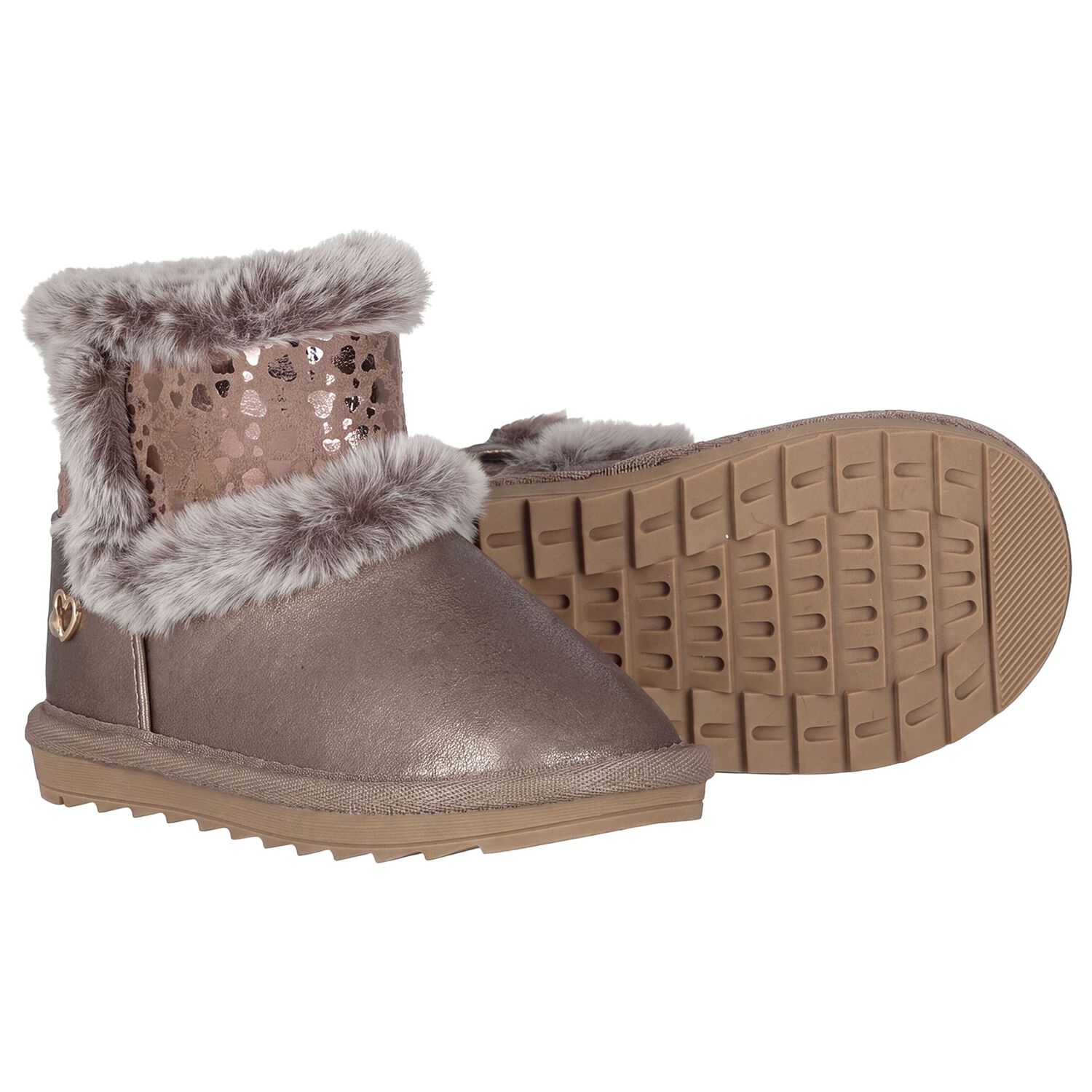 Younger Girls Gold Faux Leather Boots, 2, hi-res