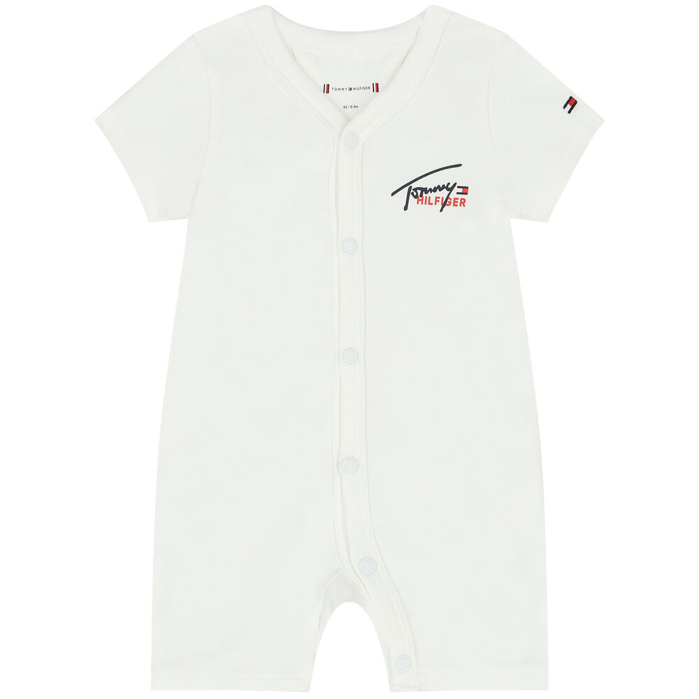Tommy Hilfiger Baby Boys White Logo Romper | Junior Couture