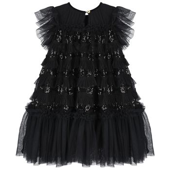 Girls Black Sequin Tulle Dress