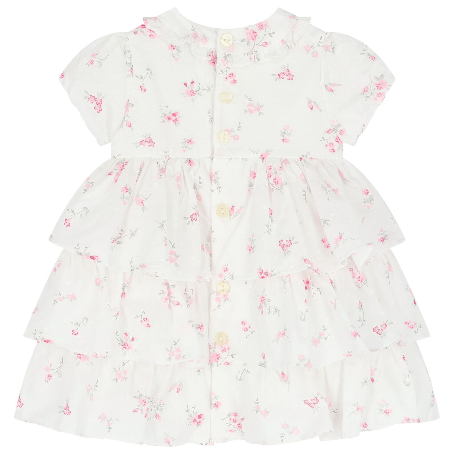Baby Girls White & Pink Floral Dress, 1, hi-res image number null