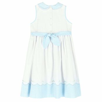 Girls White & Blue Embroidered Dress