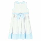 Girls White & Blue Embroidered Dress, 1, hi-res