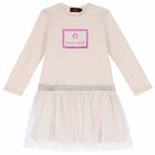 Girls Ivory Tulle Logo Dress, 1, hi-res