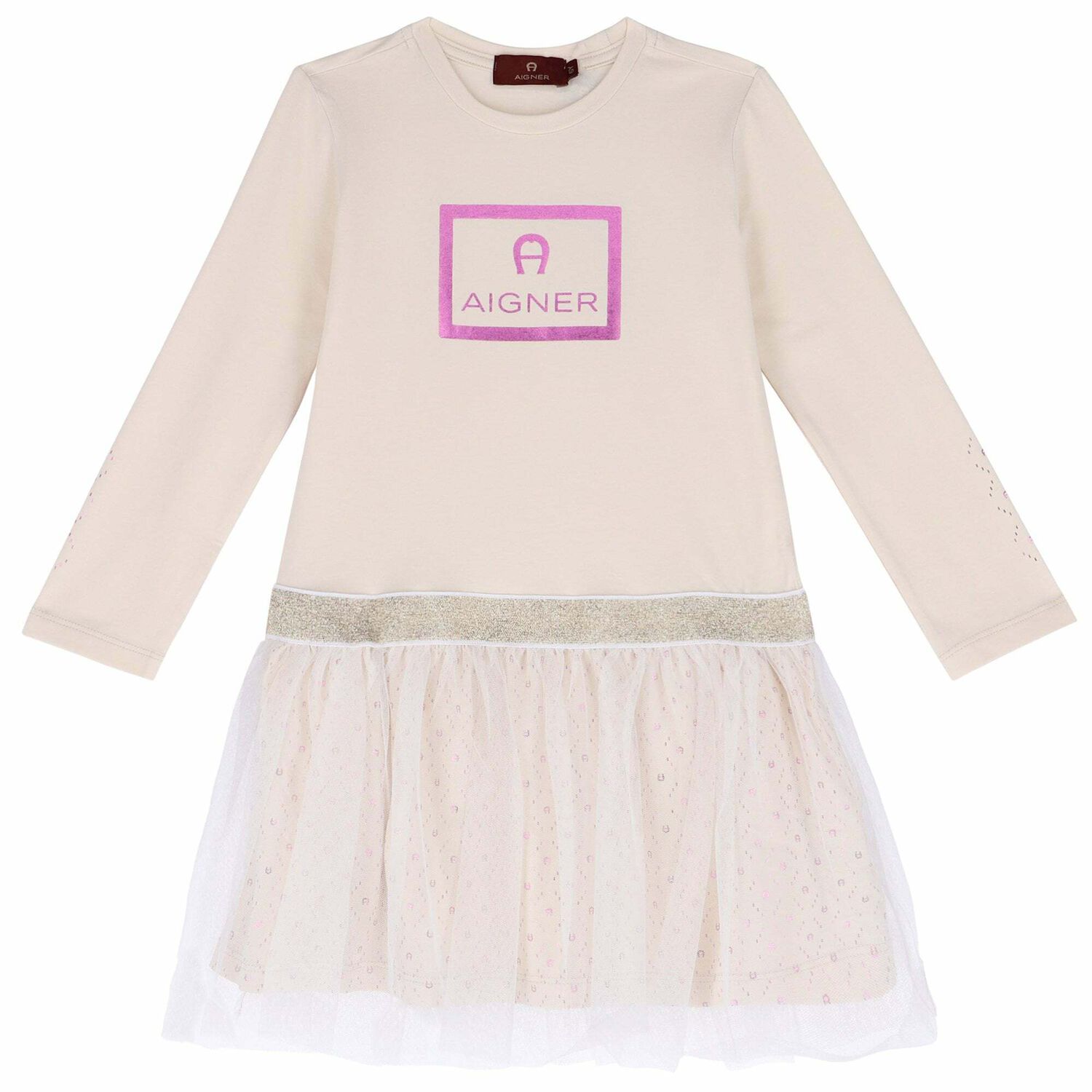 Girls Ivory Tulle Logo Dress, 1, hi-res image number null