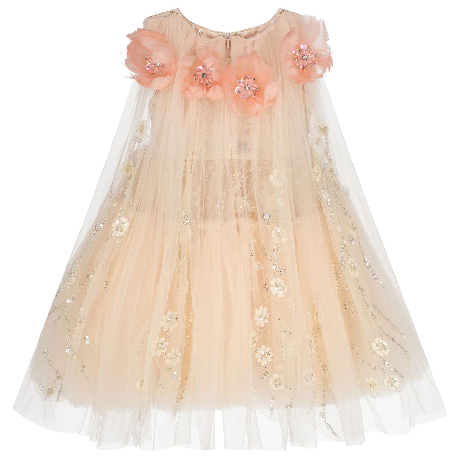 Girls Pink 3D Flower Tulle Dress, 1, hi-res