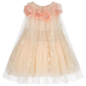 Girls Pink 3D Flower Tulle Dress