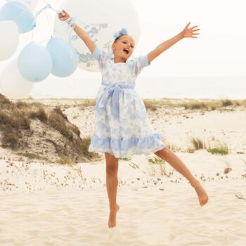 Girls White & Blue Chiffon Dress