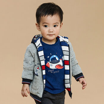 Younger Boys Blue Spaceship Long Sleeve Top