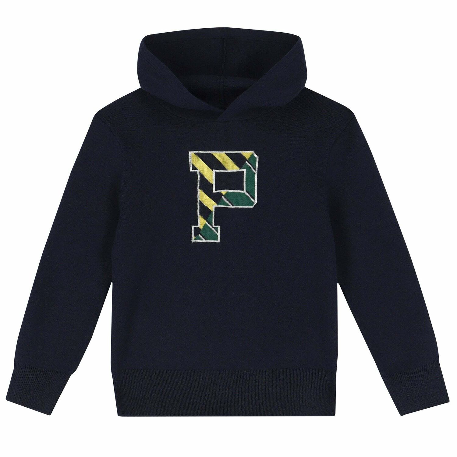 Boys Navy Logo Knitted Hooded Top, 1, hi-res image number null
