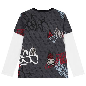 Boys Grey & White Logo Long Sleeve Top