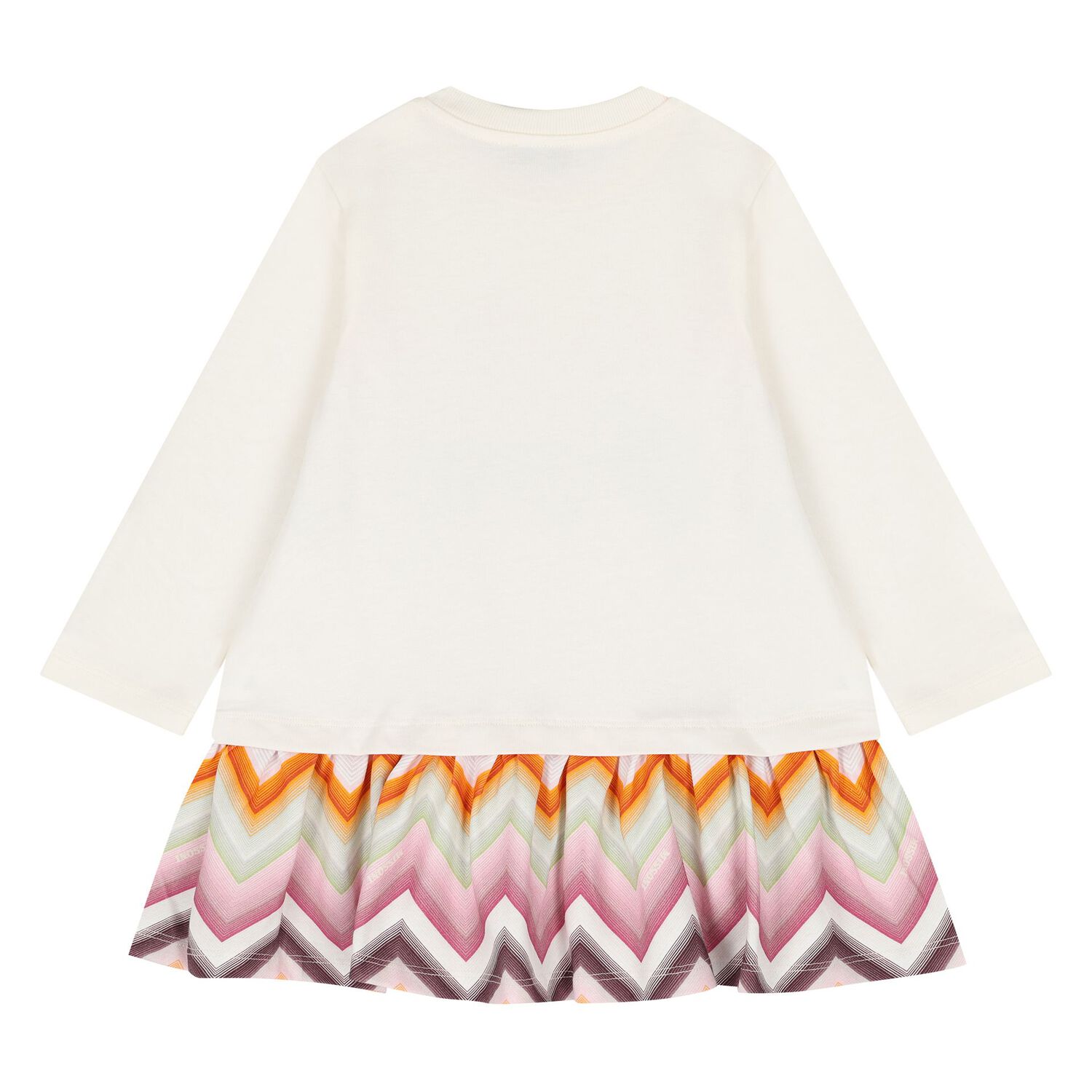 Younger Girls Ivory & Pink Zig Zag Logo Dress, 1, hi-res