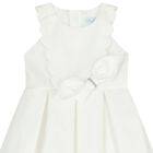 Girls White Scalloped Bow Dress, 1, hi-res