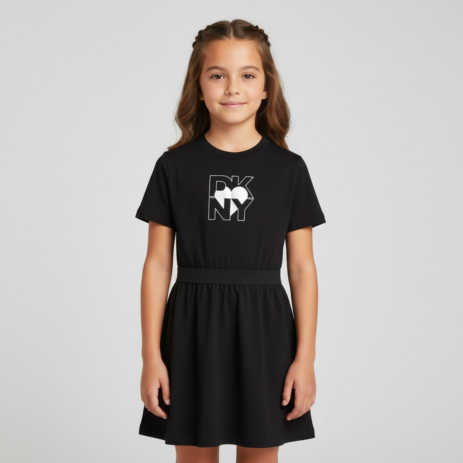 Girls Black Logo Dress, 1, hi-res