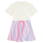 Girls White & Pink logo Dress , 1, hi-res