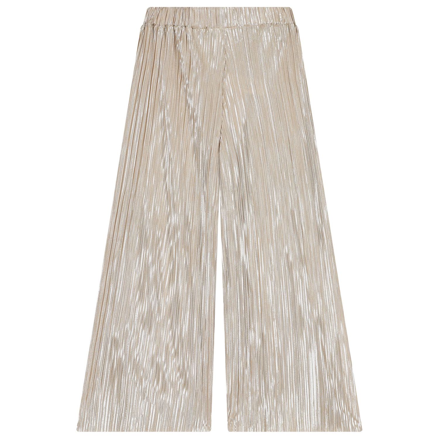 Girls Gold Metallic Pleated Trousers, 1, hi-res