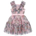 Girls Pink Floral Tulle Dress, 1, hi-res