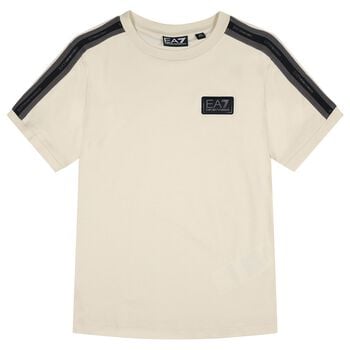 Boys Beige & Black Logo T-Shirt