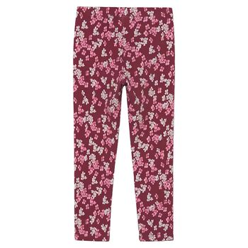 Girls Burgundy Floral Leggings