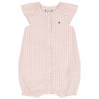 Baby Girls Pink Logo Gingham Romper, 1, hi-res