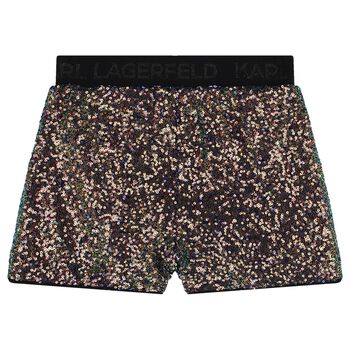 Girls Black Embellished Sequin Shorts