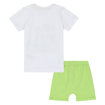 Boys White & Green Shorts Set